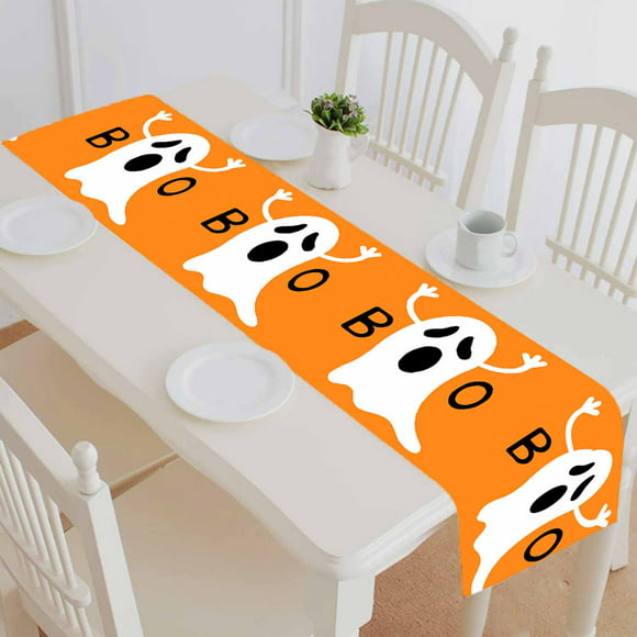 Aflyko Halloween Table Runner Ghost Orange Spider Web Fun Spooky Party Holiday Kitchen Dining Table Setting Winter Traditional Day of The Dead Home Decor 13 × 90 